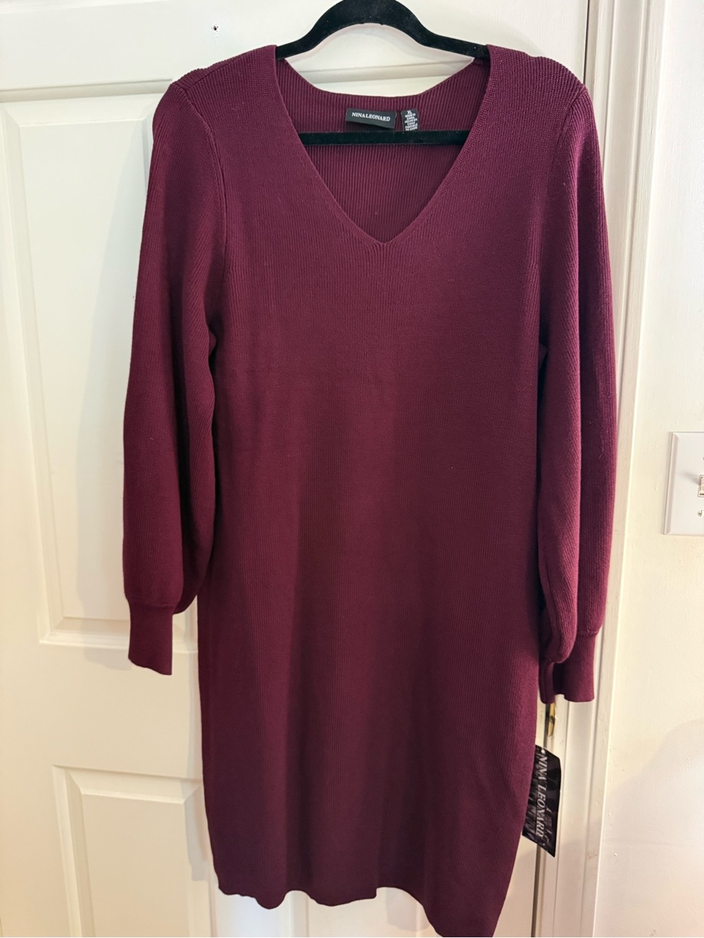 Burgundy V-Neck Sweater Dress